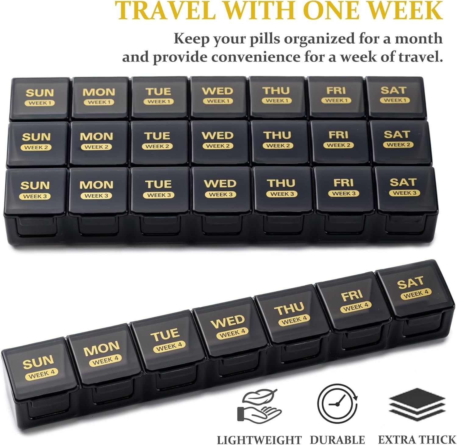 Large Monthly Pill Organizer 28 Days Portable One Month Pill Box Weekly Case