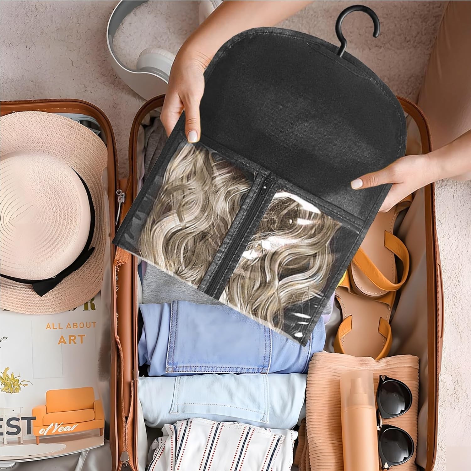 Hair Extension Holder Wig Storage Bags with Hangers Dust-proof Organizer