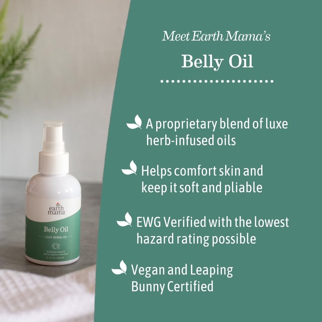 Earth Mama Belly Oil for Dry Skin | Calendula 4 Fl Oz (Pack of 1), Colorless