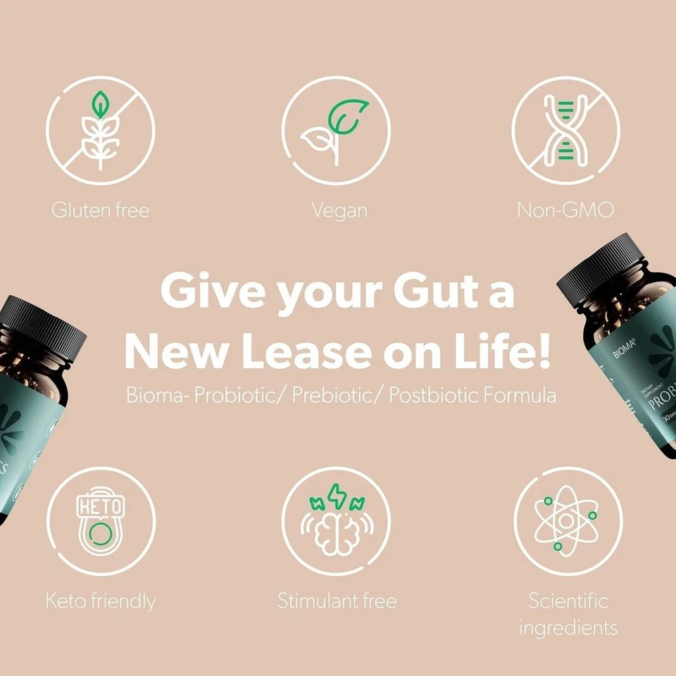 3 BOTTLES-NEW BIOMA Probiotics Digestive Health Gut Support for Men&Women 60Caps