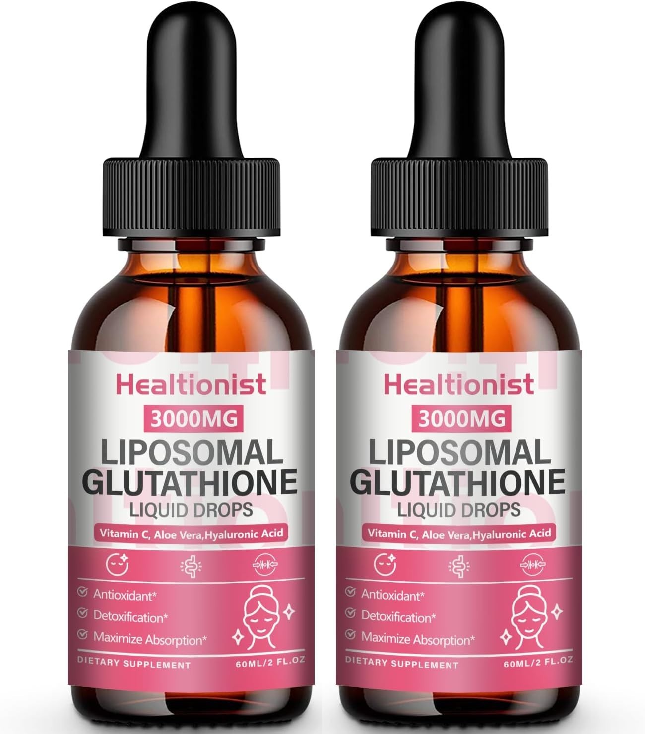 2 Pack 3000mg Liposomal Glutathione Liquid Drops with Vitamin C, 98% Absorption
