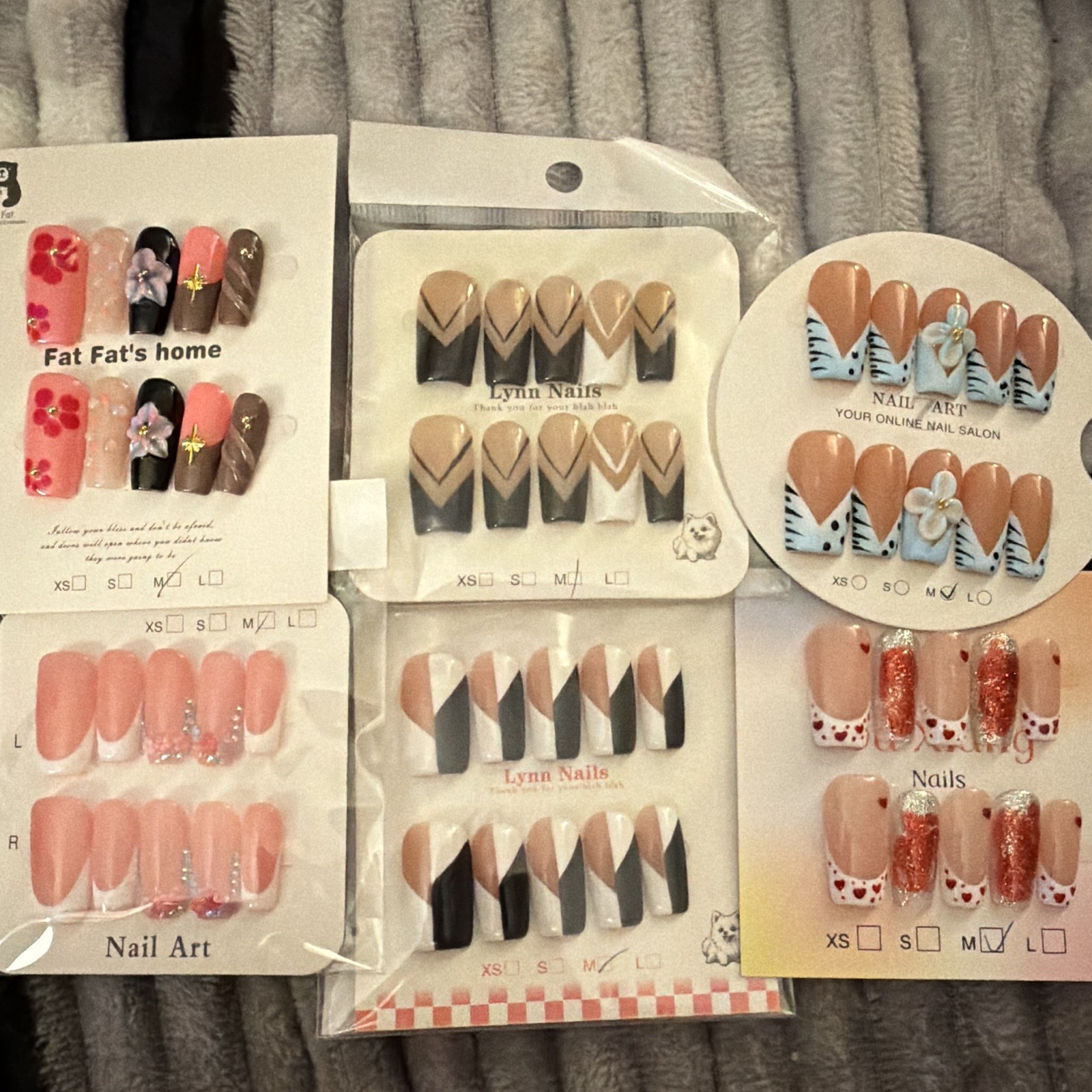 Nail Art Press-On Nails Size Medium Square 3D Floral Multicolor Acrylic