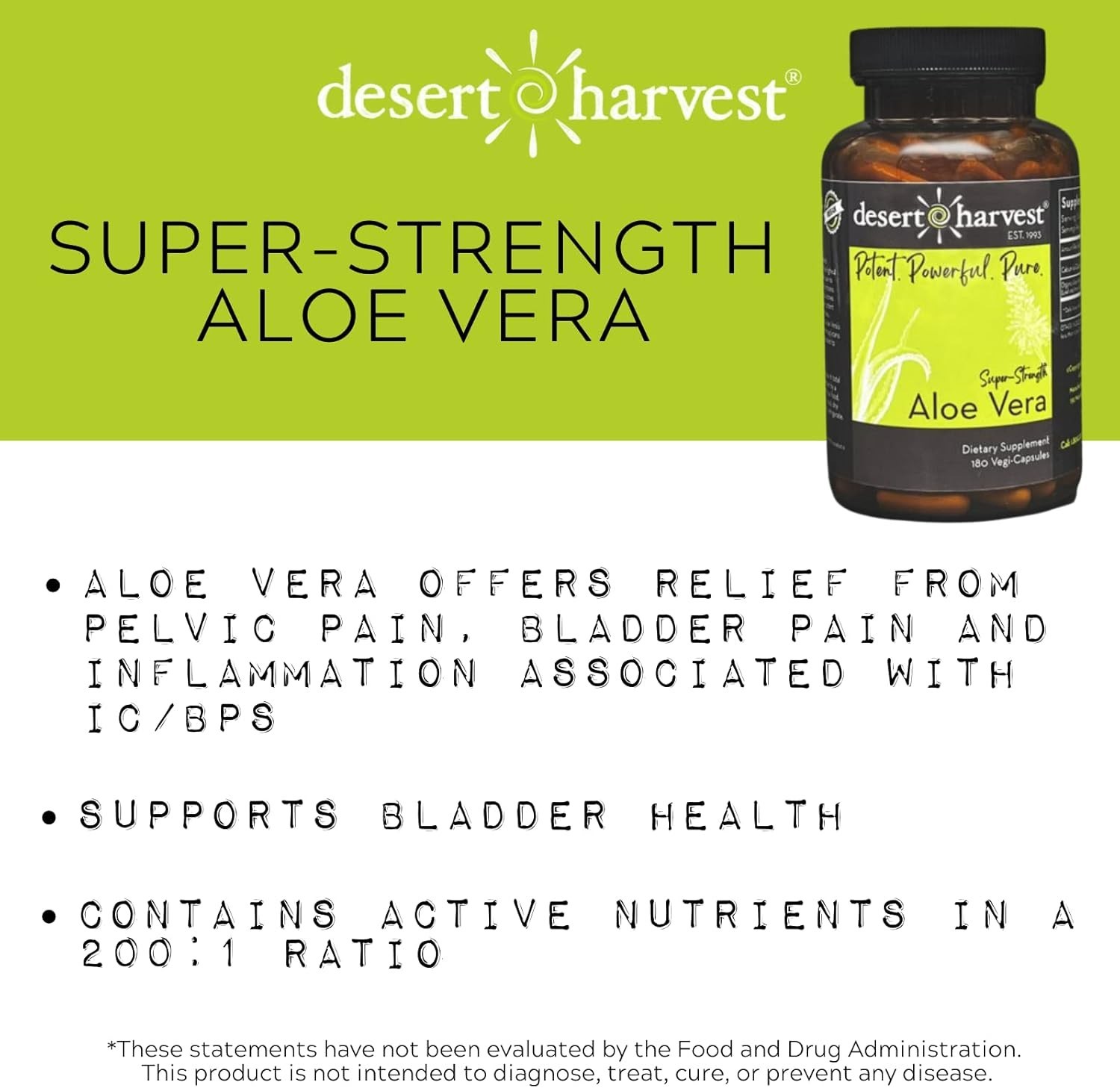 Desert Harvest Super-Strength Aloe Vera, Freeze Dried Aloe Vera – 180 Capsules