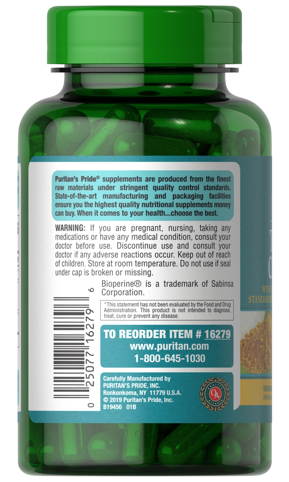 Puritan’s Pride Turmeric Curcumin with Bioperine 1,000 mg-120 Capsules