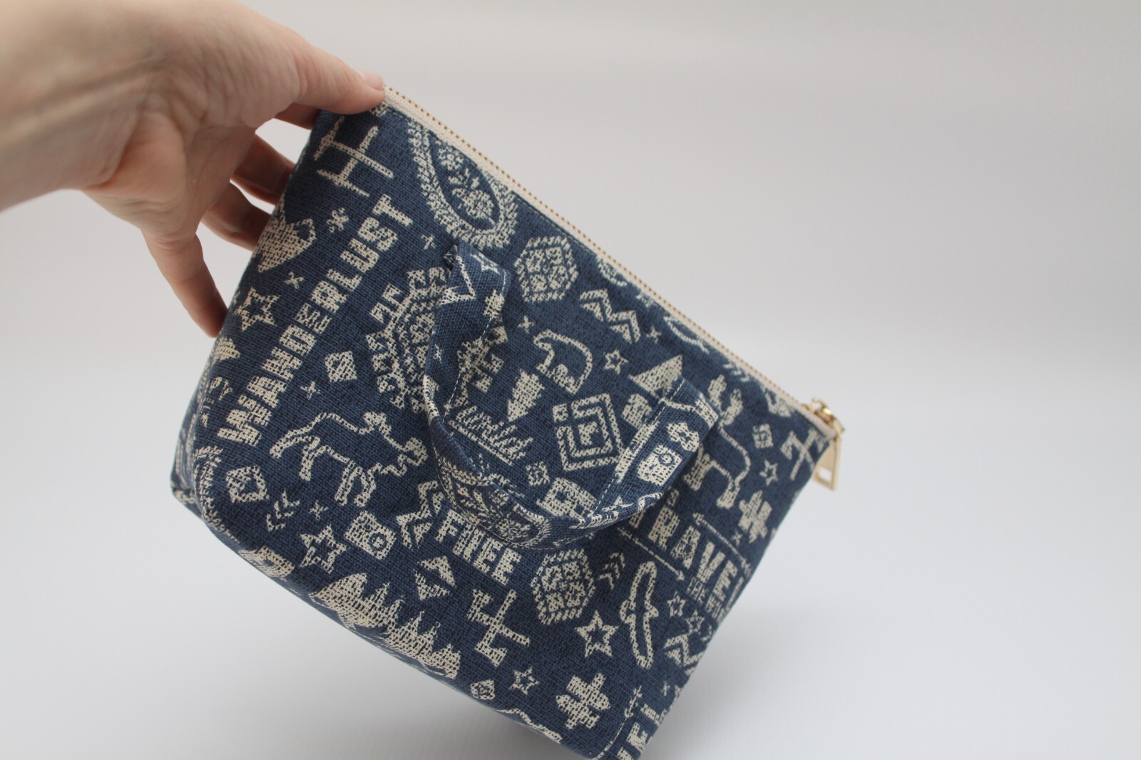Handmade Multicolor Cotton Toiletry Bag Two Handles Zipper Closure Pockets.