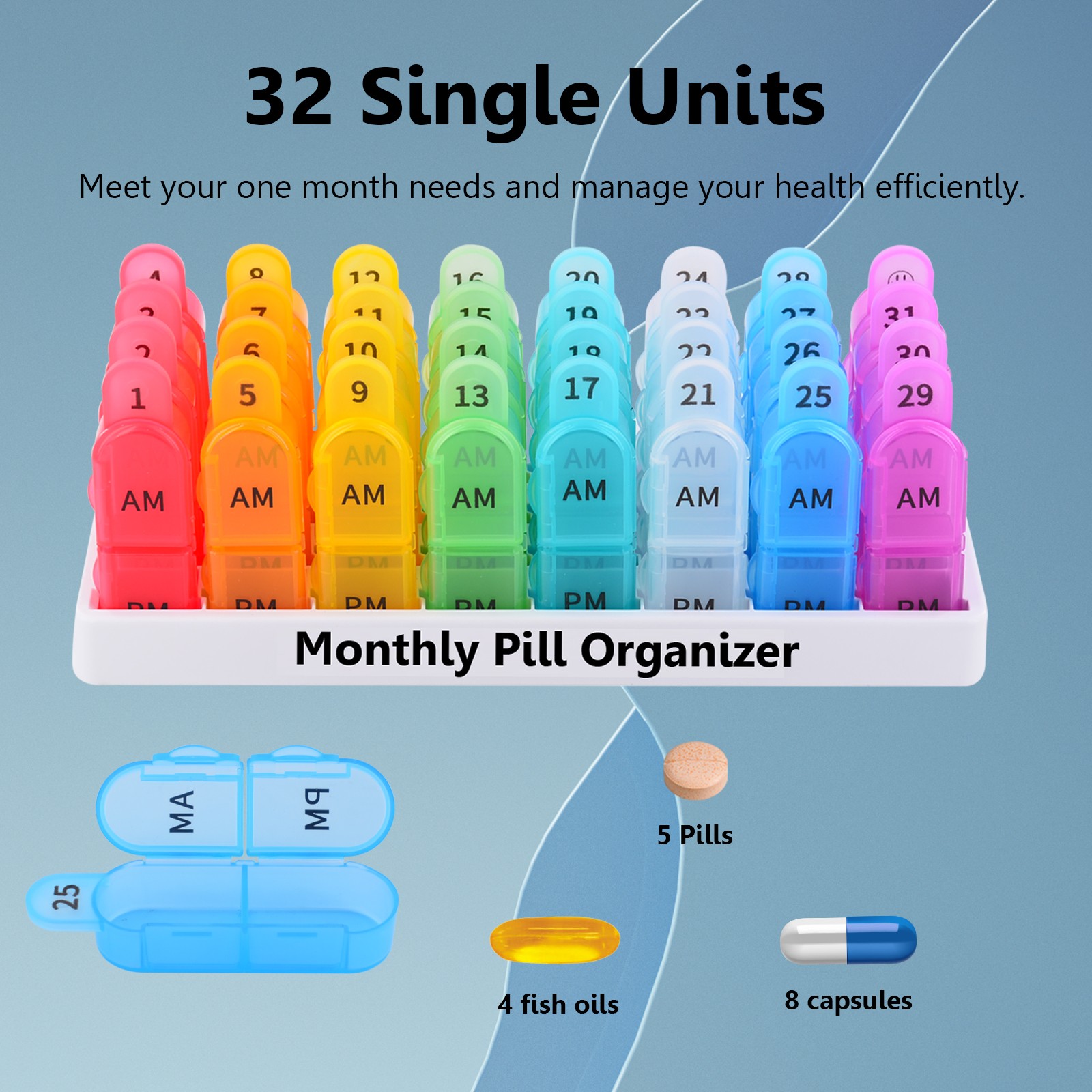 Monthly Pill Organizer 2 Times A Day, 30 Day Medicine Organizer, AM PM Pill Case