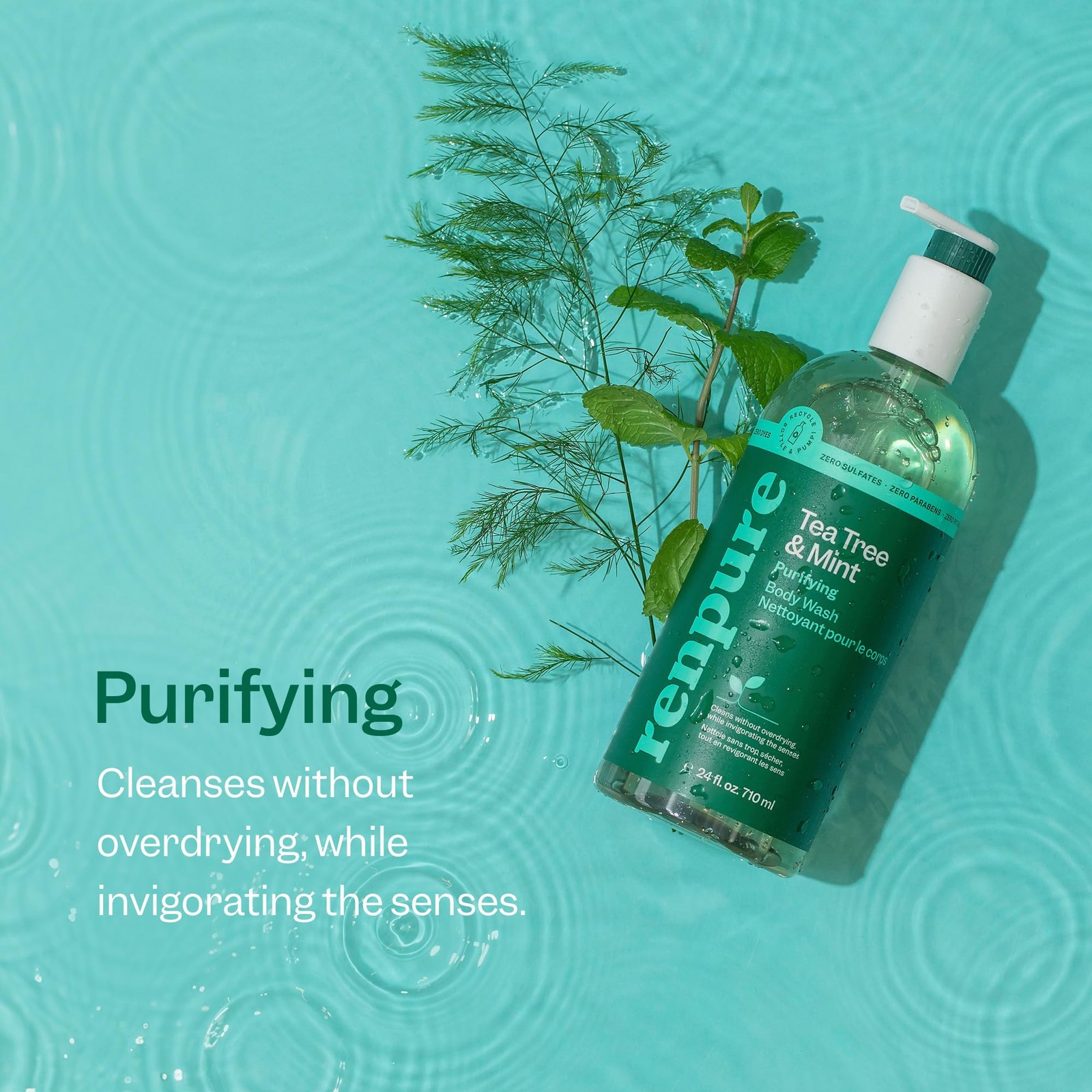 Renpure Tea Tree & Mint Body Wash – Cleanses, 48 Ounce (Pack of 1), Green