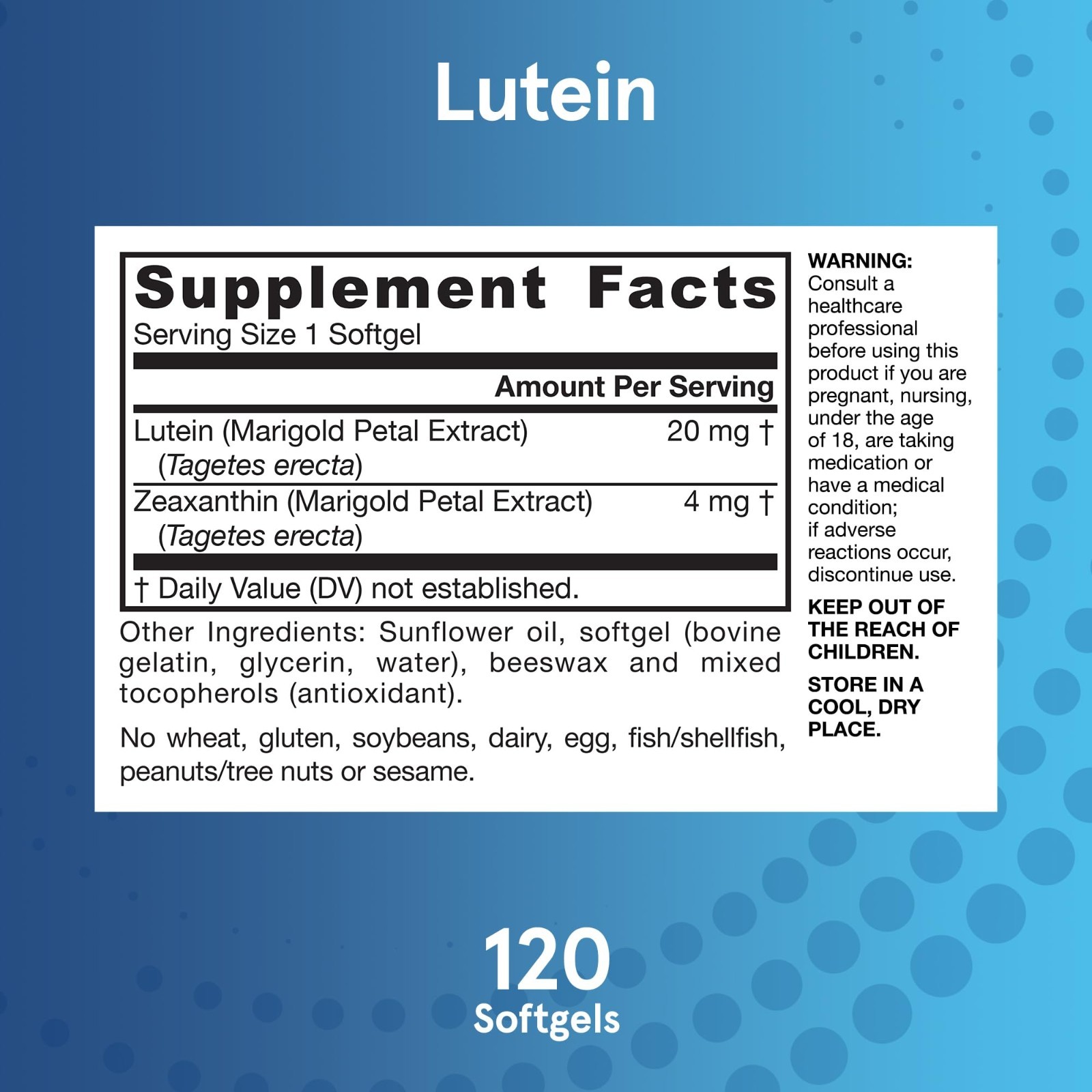 Lutein 20 mg Softgels – 120 Count – Eye Health Support with Zeaxanthin – 120 Ser