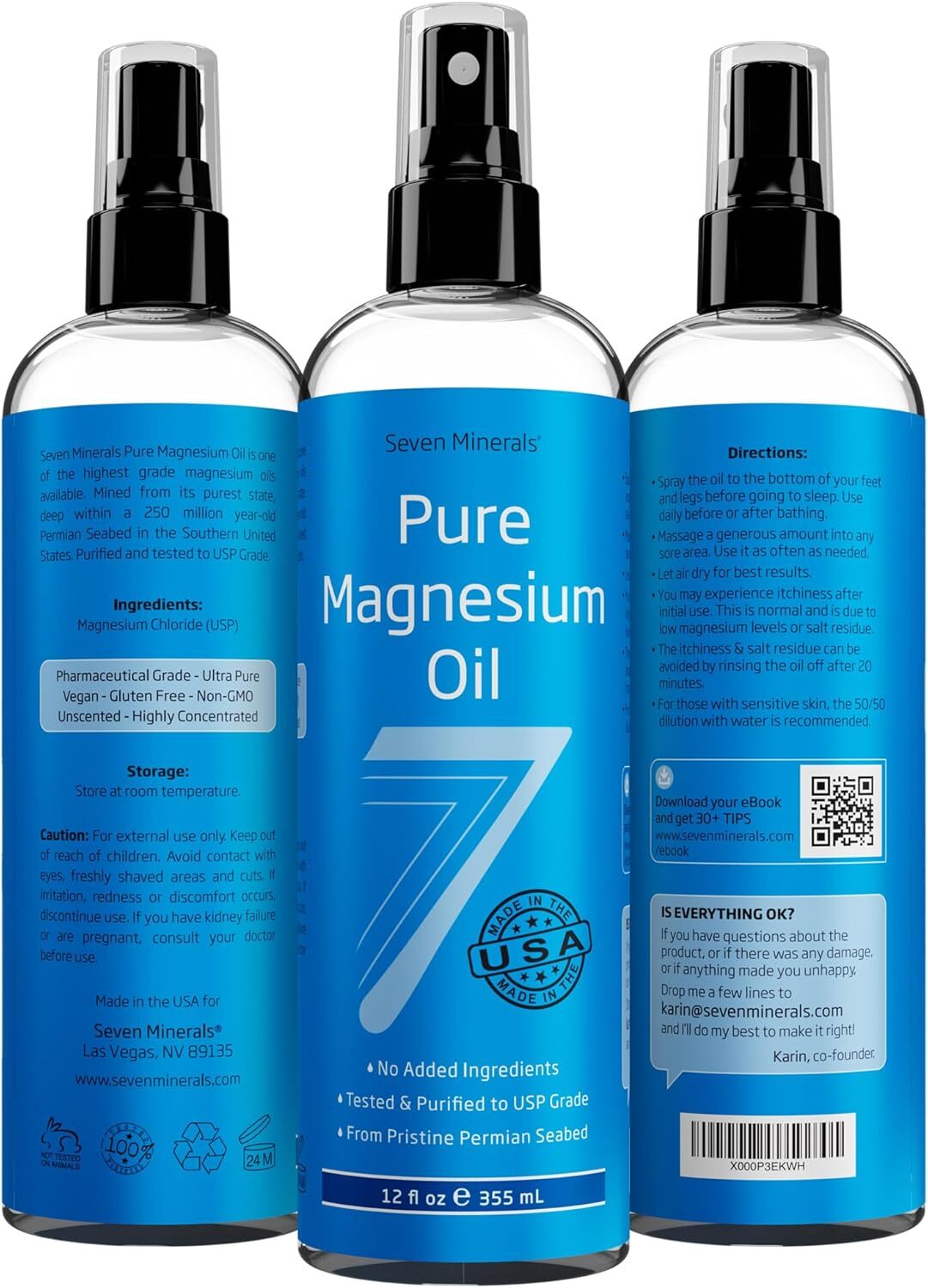 , Pure Magnesium Oil Spray – Big 12 Oz (Lasts 24 Months) – USP Grade Magnesium S
