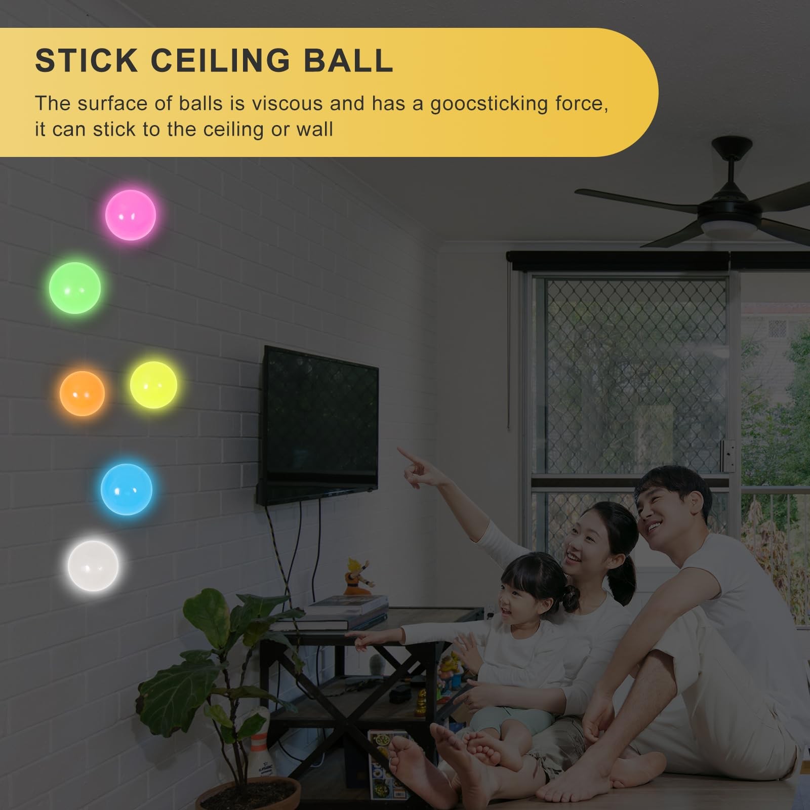 6pcs-2.4in Dream Balls,Glow in The Dark Sticky Balls That Stick to The Ceilin…