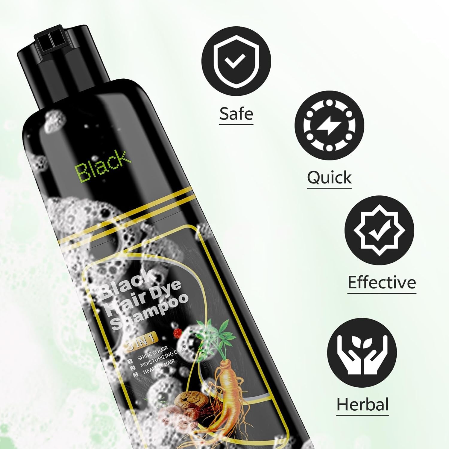 Black Hair Dye Shampoo 3 in 1, 150ML Hair Color Shampoo for Women Men Gray Cover