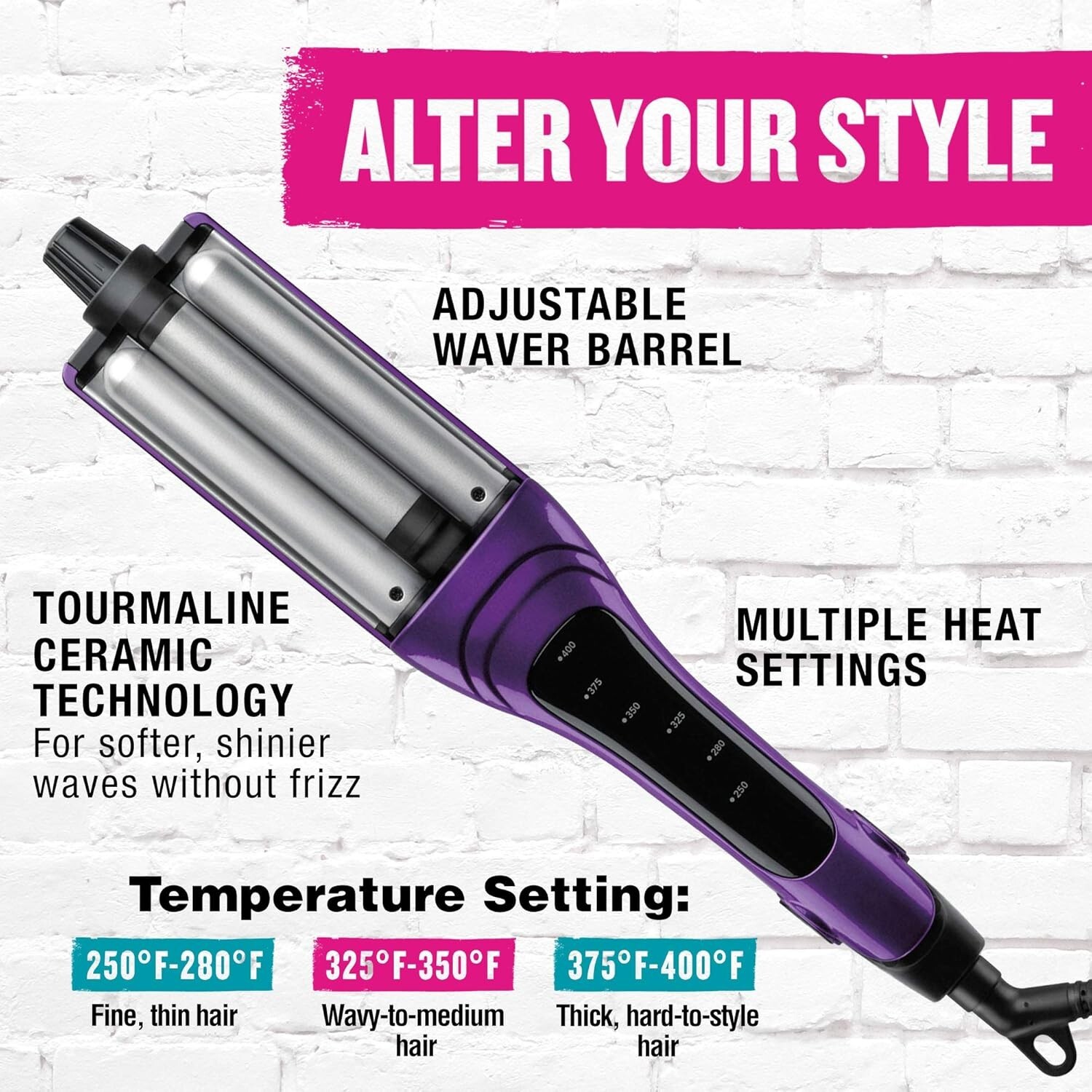 Bed Head A Wave We Go Tourmaline Ceramic Adjustable Hair Waver Iron Model #BH336