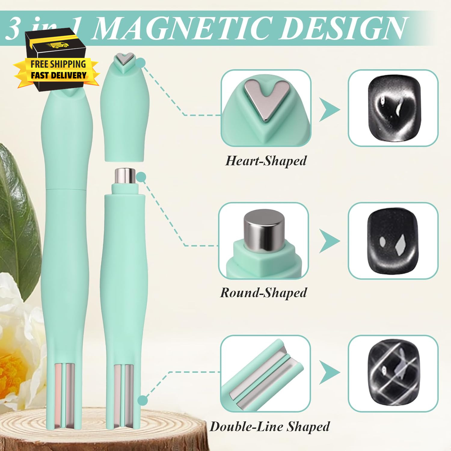 3 in 1 Heart Magnet for Cat Eye Gel Polish, Double-Head Flower Design Nail Magne