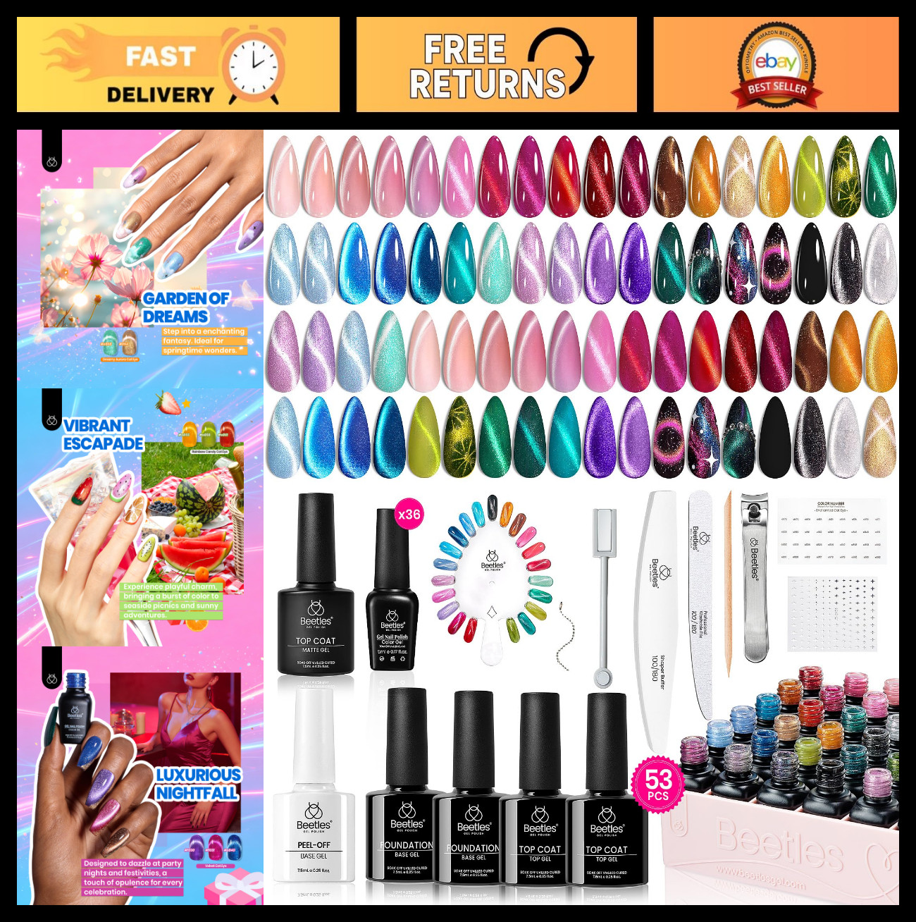 36 Colors Cat Eye Gel Nail Polish Set – Magnetic UV Soak Off Kit, Base & Top Coa