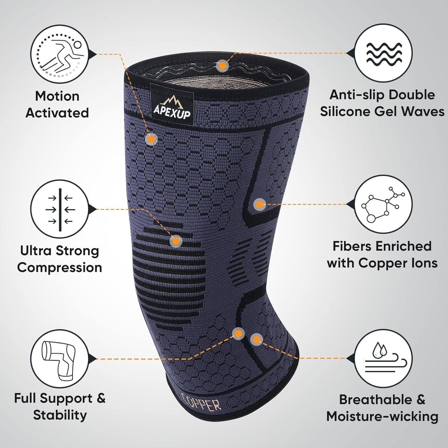 2 PCS Compression Knee Brace for Men, Women, Copper Compress Sleeve Top Quality