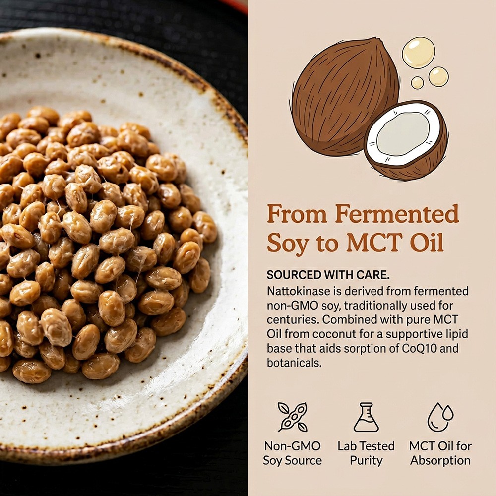 4000 FU Nattokinase Complex with CoQ10,MCT Oil for Heart Circulation 30~120 Caps