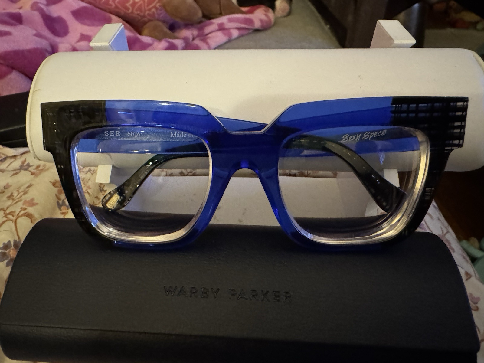 SEE Sexy Specs 6026 Eyeglasses Frame Bright Blue and Black Unique Square Italy