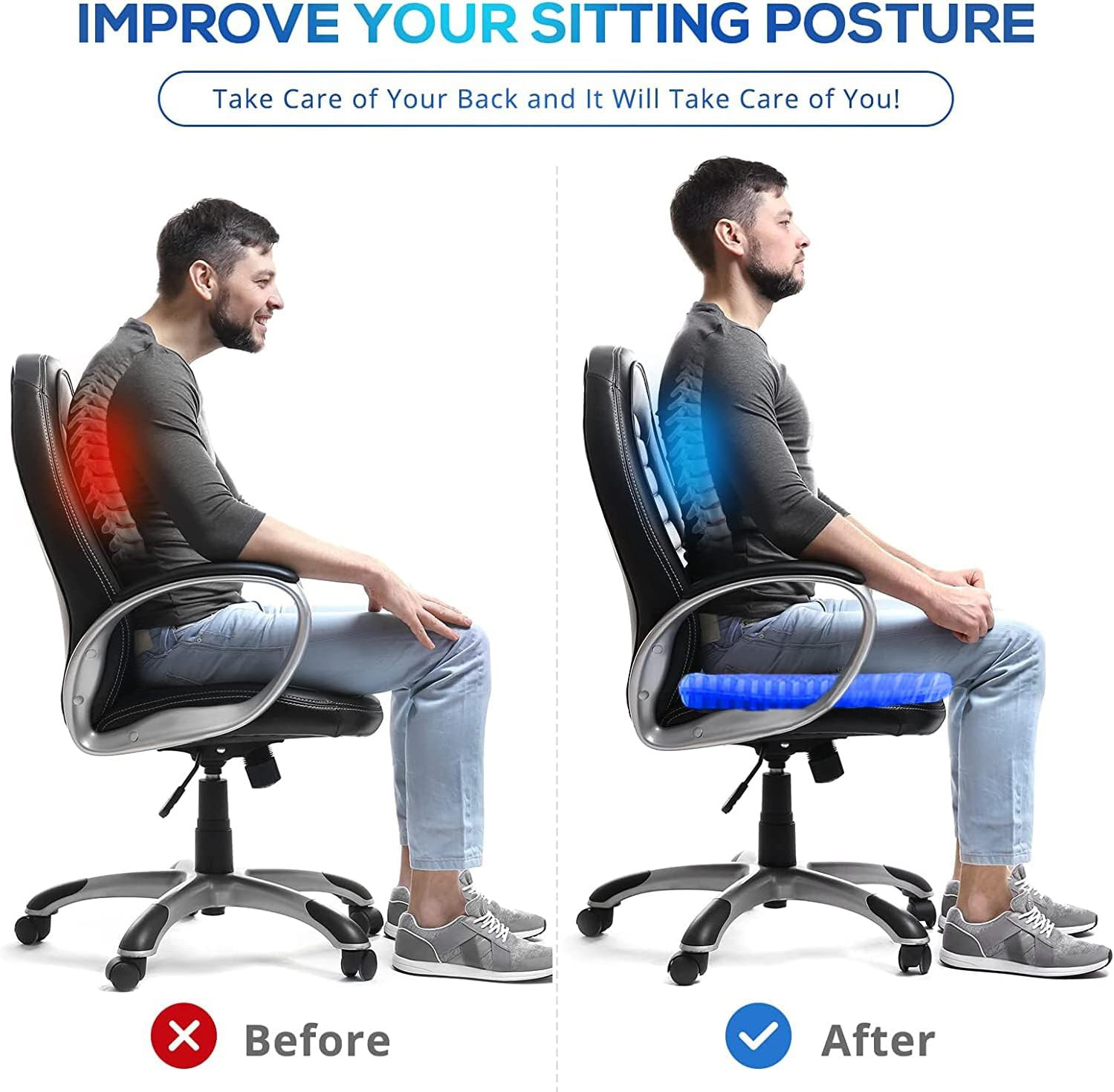 20″ Gel Seat Cushion for Long Sitting(Jumbo&Thick) – Office Chair Cushion – Whee