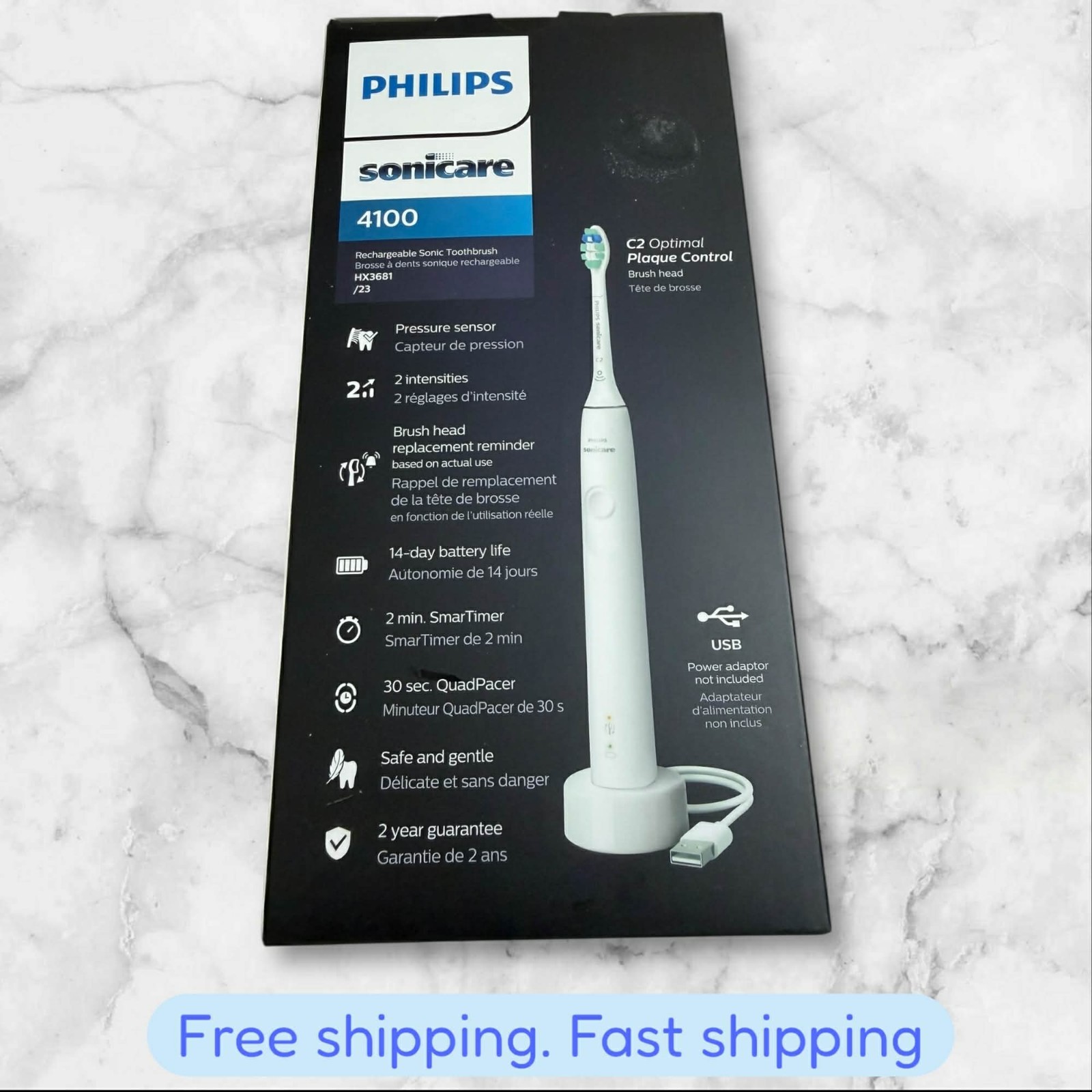 Philips Sonicare 4100 Power Toothbrush, Rechargeable Electric HX3681/23 NEW