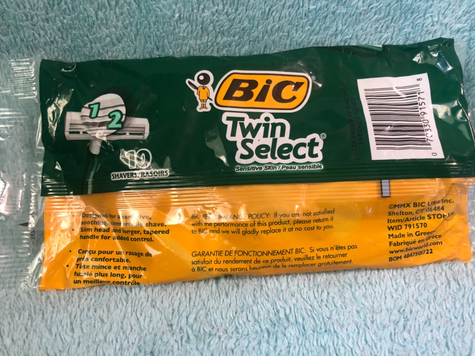 2 BIC Men Twin Select Disposable Razor, Sensitive Skin, 2 Blades 10 Count