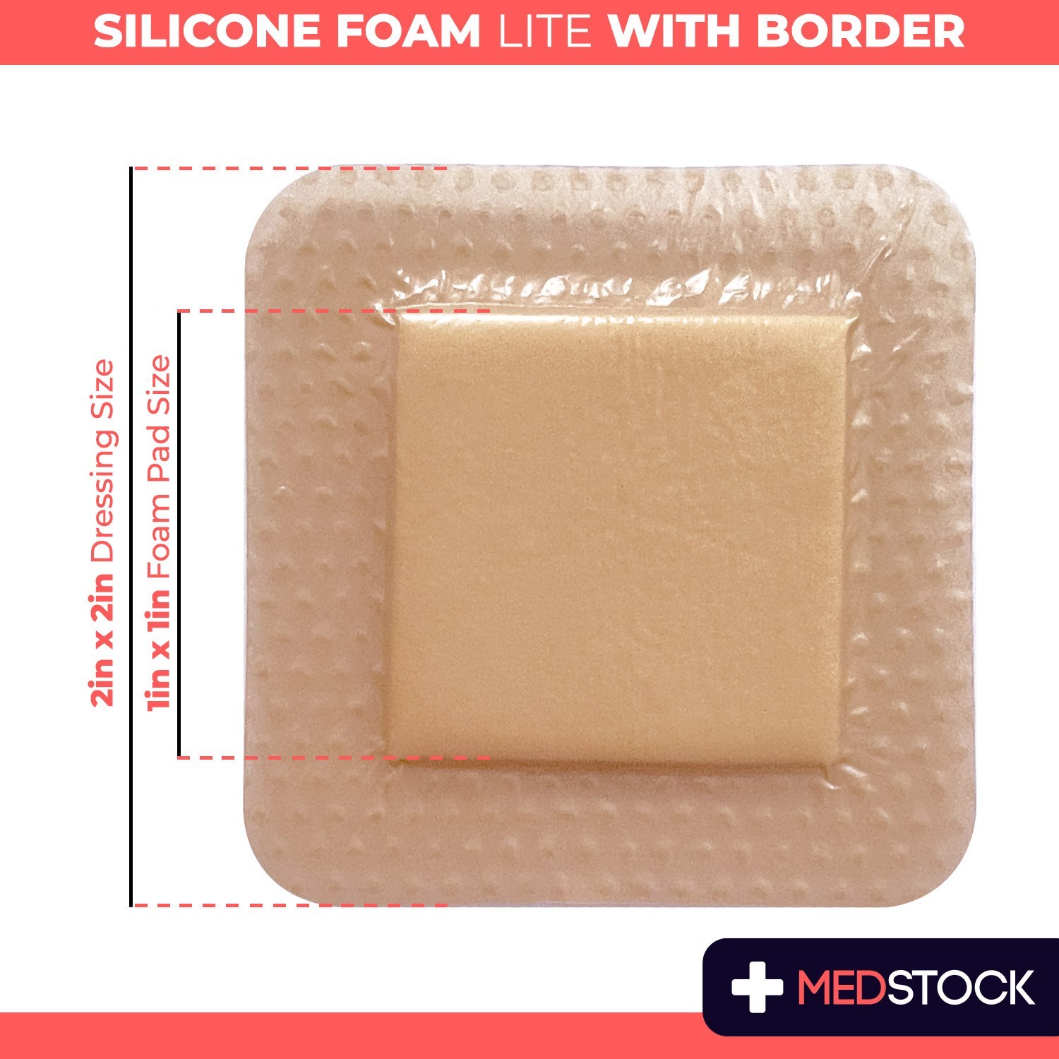 MEDSTOCK Silicone Foam Lite Dressing with Border – 2″ x 2″ (Box of 10)