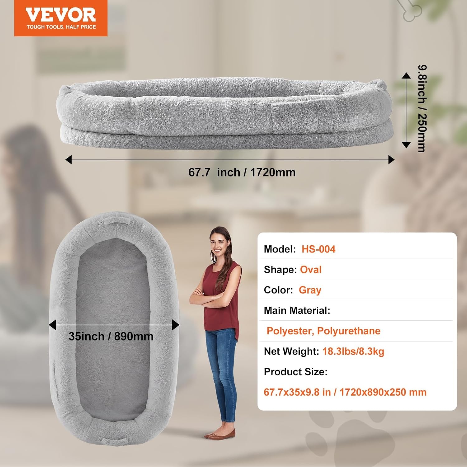 VEVOR Human Dog Bed,67.7″x35″x9.8″ Human Dog Bed for Adult People,Large Size Bed