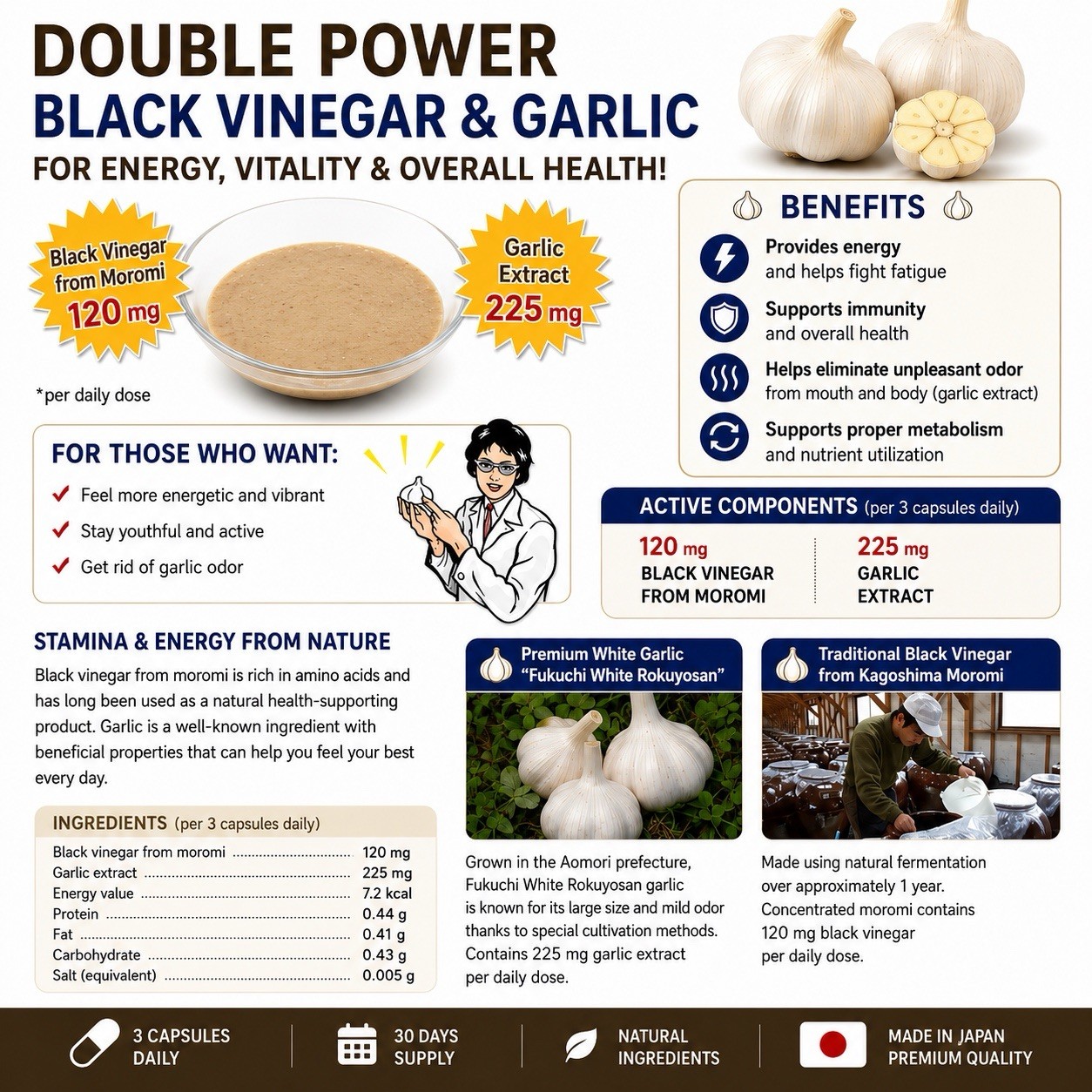 DHC Black Vinegar Moromi Garlic 2 Pack 60 Days Energy Support Made Japan