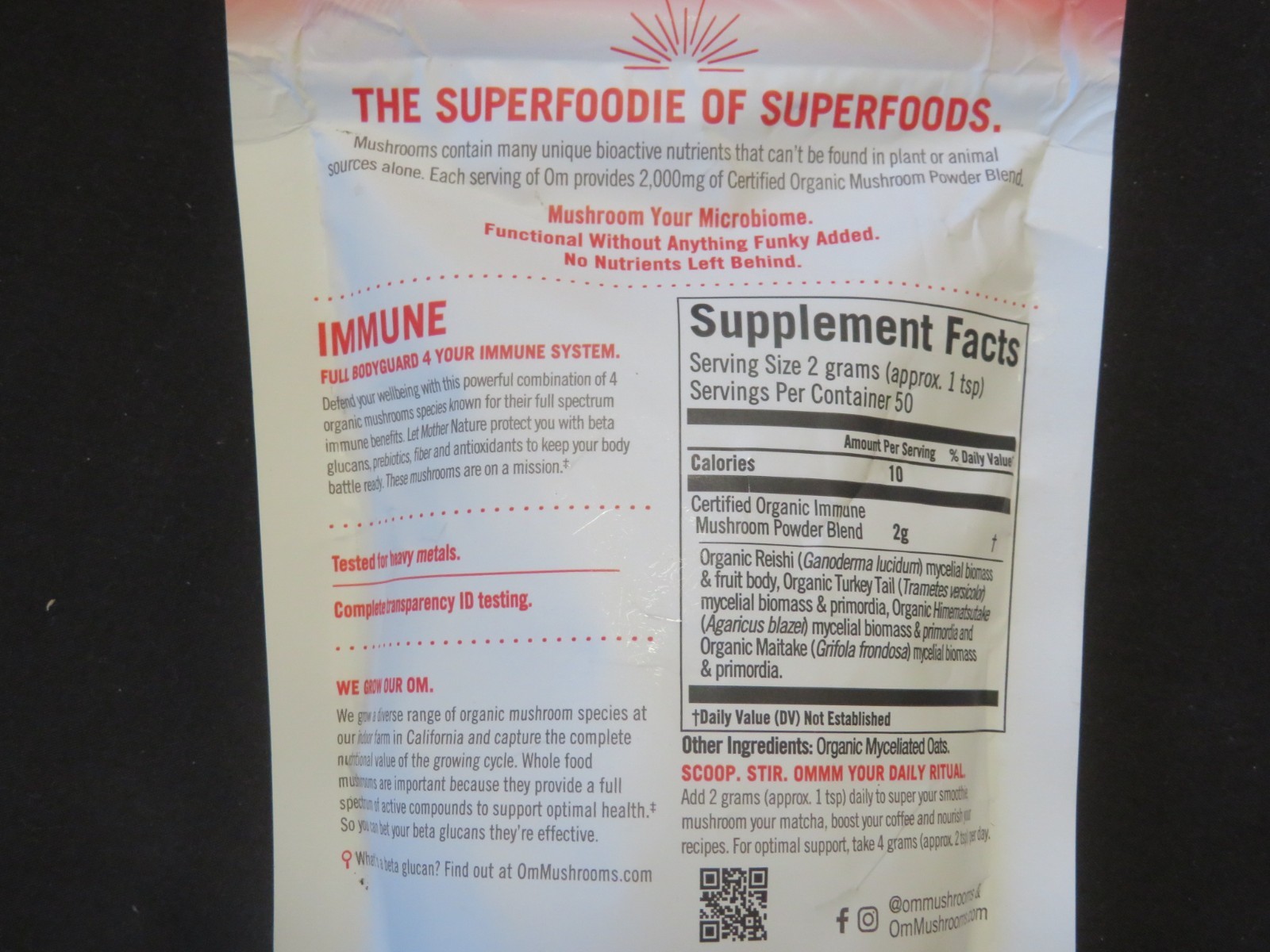 Om Mushroom Superfood Immune Supports Broad Spectrum Defense 3.5 Oz 50 Servings