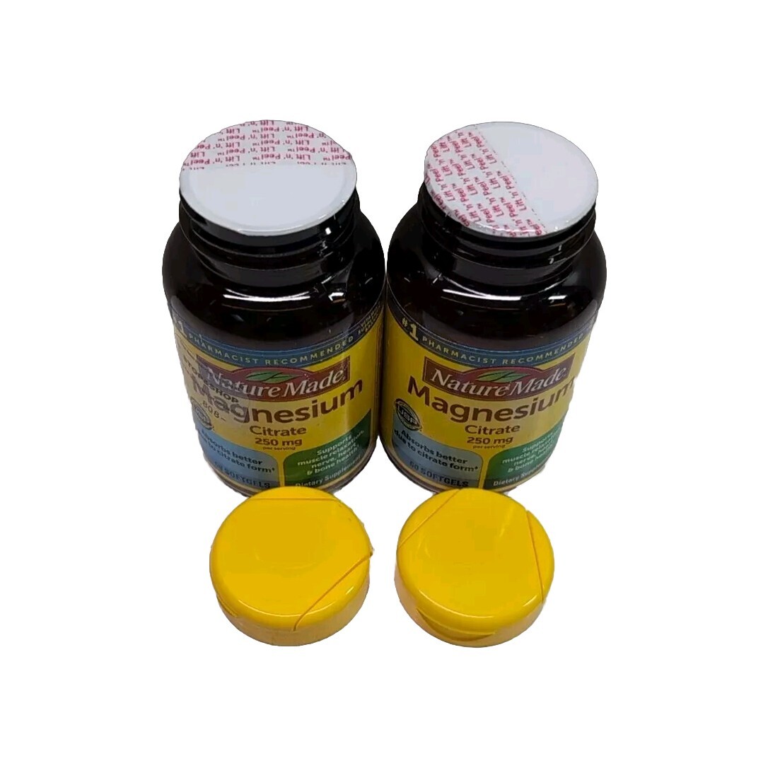 2 Nature Made Magnesium Citrate 250mg, 60 Softgels Each. Exp 04/2026+