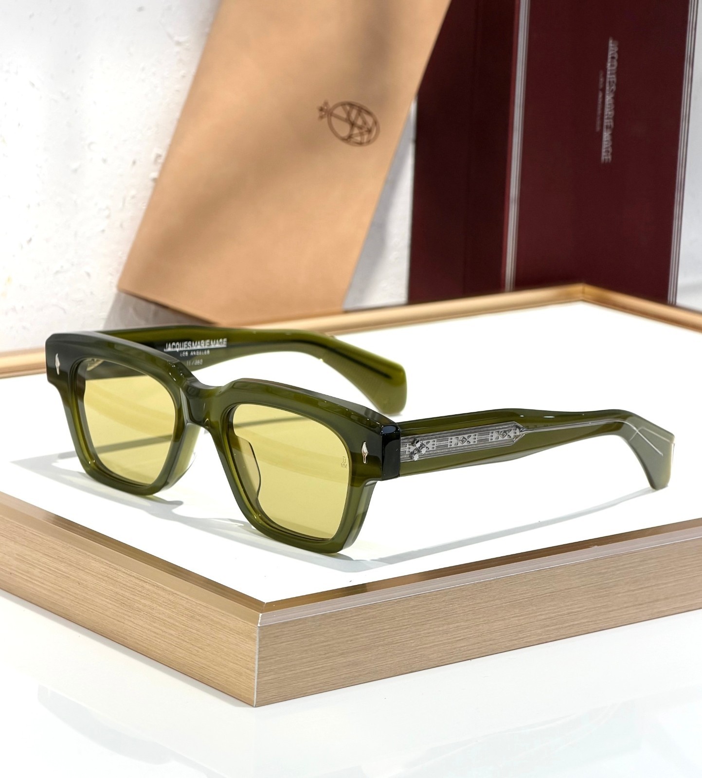 JACQUES MARIE MAGE Fellini 10mm Acetate Sunglasses Burgundy Tortoise Blue Lens