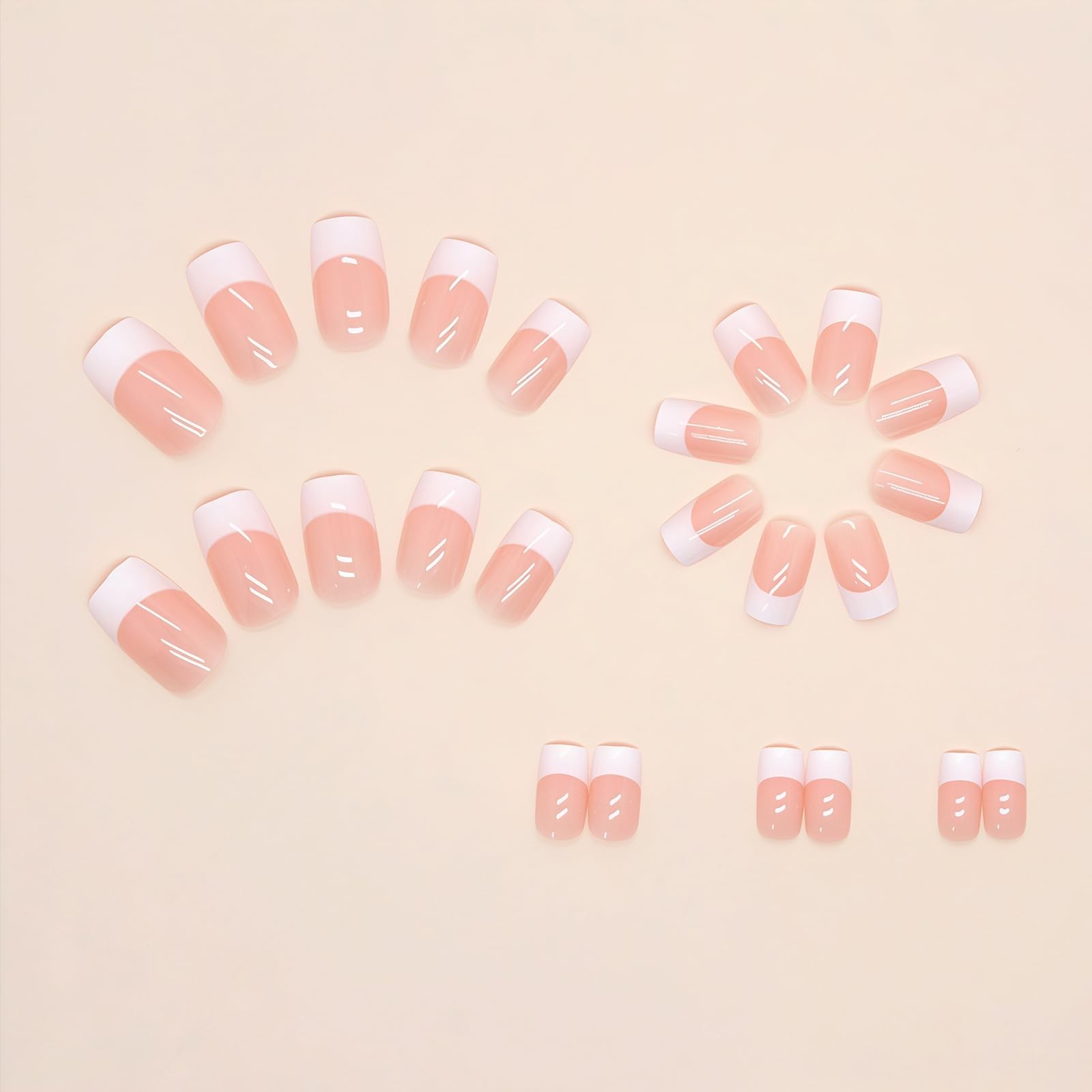 24PCS White French Tip Press on Nails Short Square Fake Large, Multicolor