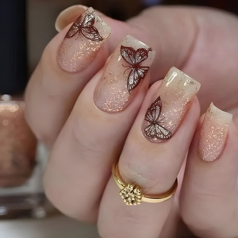 24 Pcs Acrylic Press on Nails – Glueless False Nails with Gel Glue, Full Set