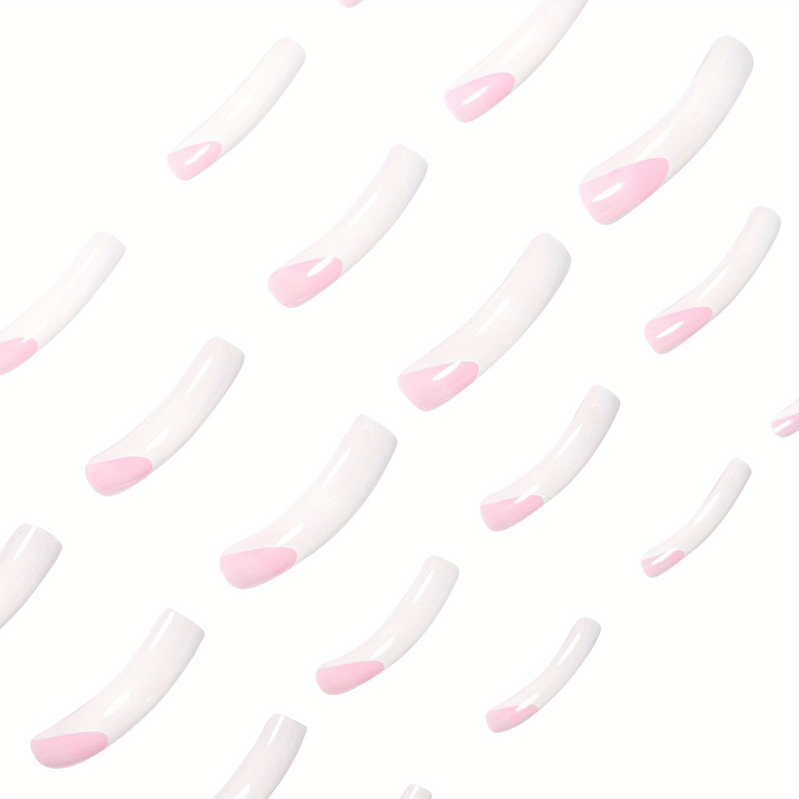 48pcs Cool Long Curved Press On Nails White Tip Artificial Nails For Daily Wear