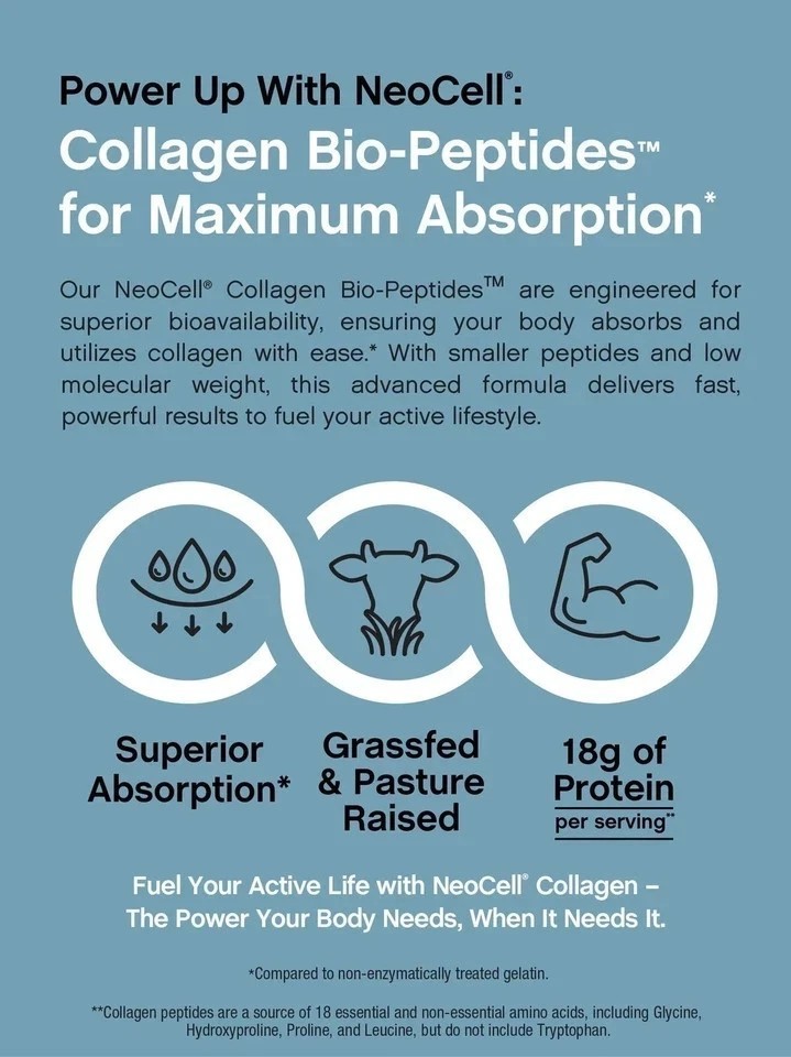 NeoCell Collagen Bio-Peptides Powder 20 Oz, Unflavored Grassfed Protein