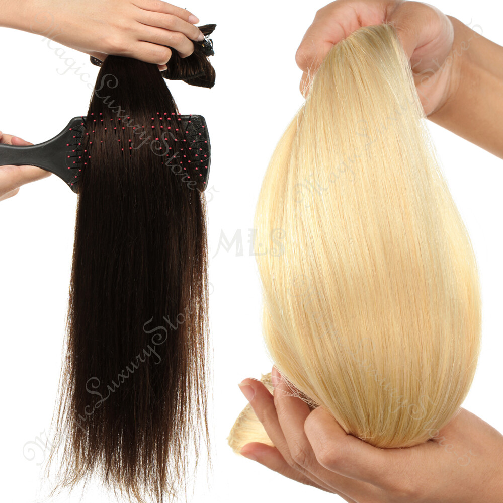 12″-24″ CLIP in Hair Extensions 100% Real Remy Human Hair Extensions Full Head O