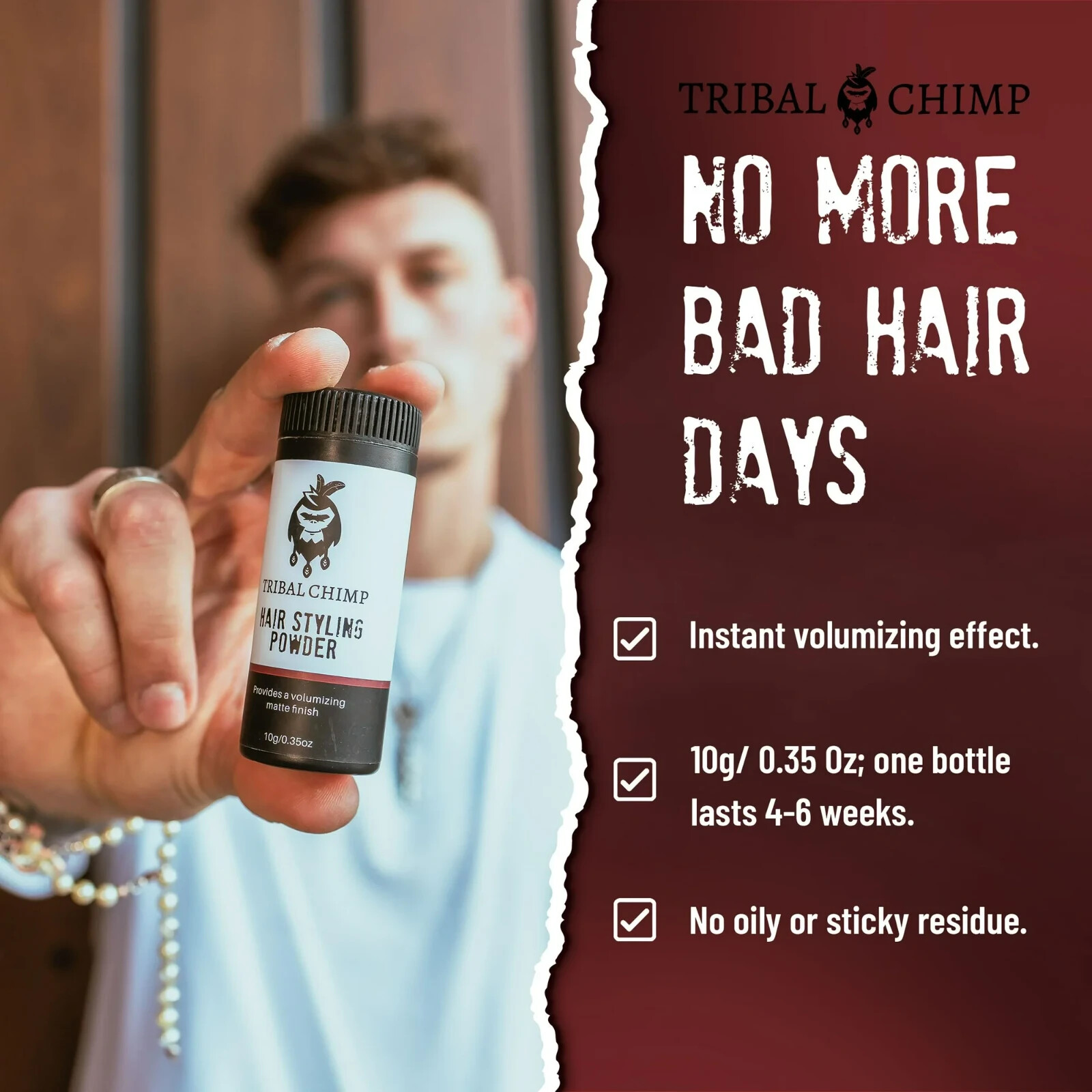 Tribal Chimp Hair Styling Powder Volumizing Matte Finish 0.35 oz 10g Brand New!