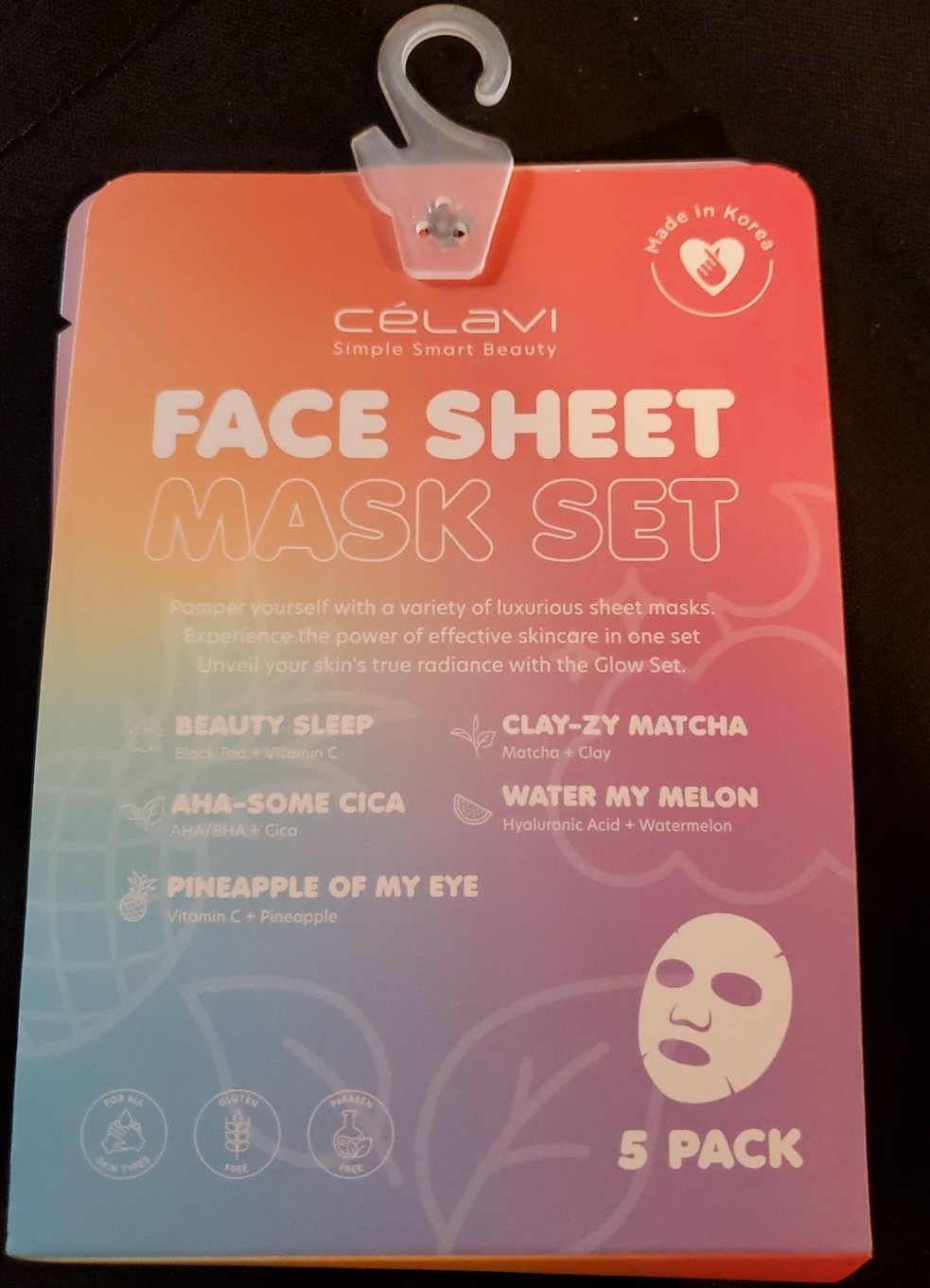 Celavi Facial Sheet Face Mask Variety Set Classic Authentic Korean 5 pack