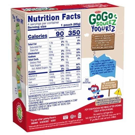 Materne GoGo Squeeze Yogurt Strawberry, 12 Ounces, 4 Count Per Pack, 12 Packs Pe