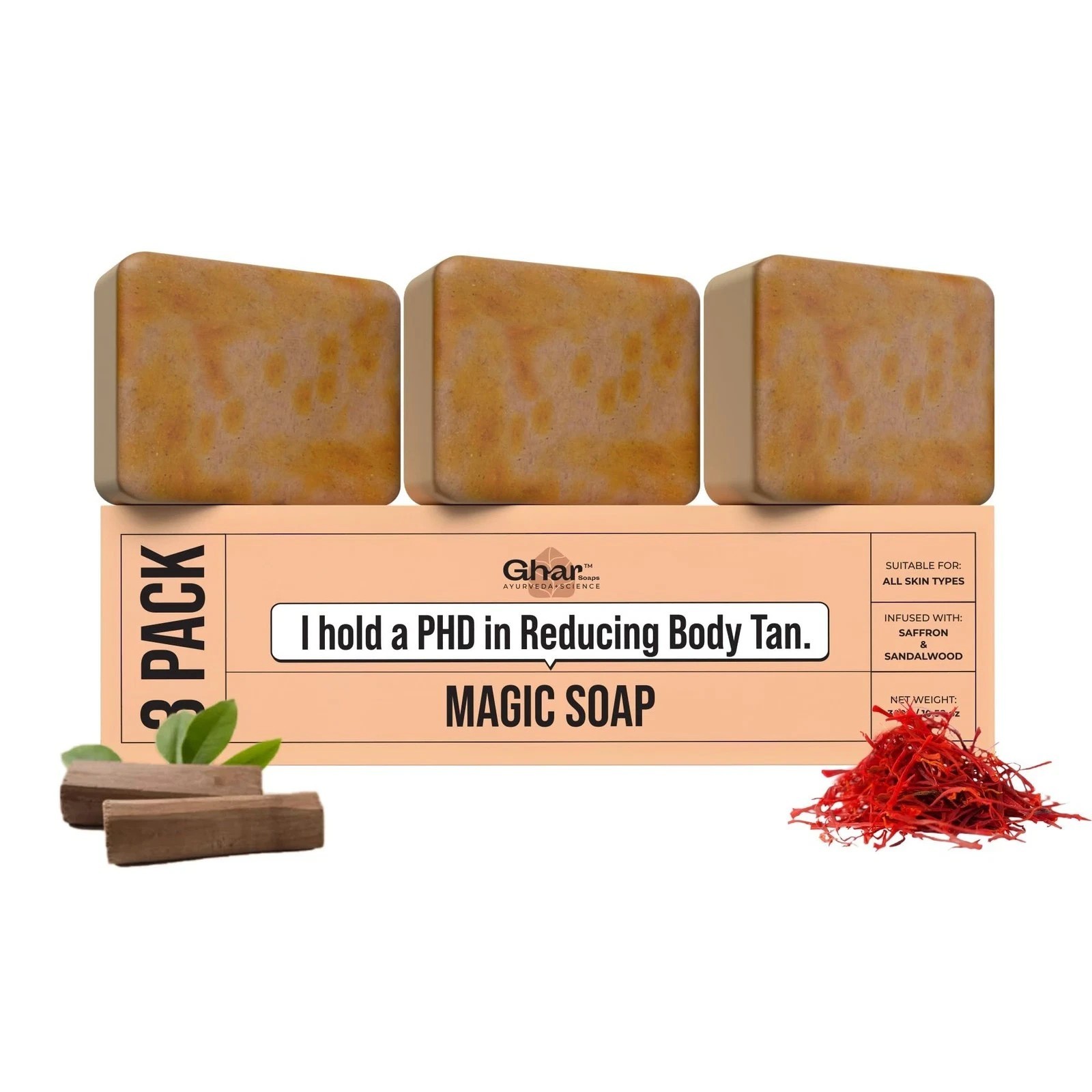 Ghar Soaps Sandalwood & Saffron Bath Soap 300g | Handmade Skin Brightening