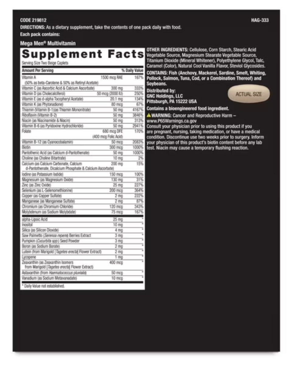 GNC Mega Men Vitapak Men’s Wellness Supplement Daily Packs 30 Count