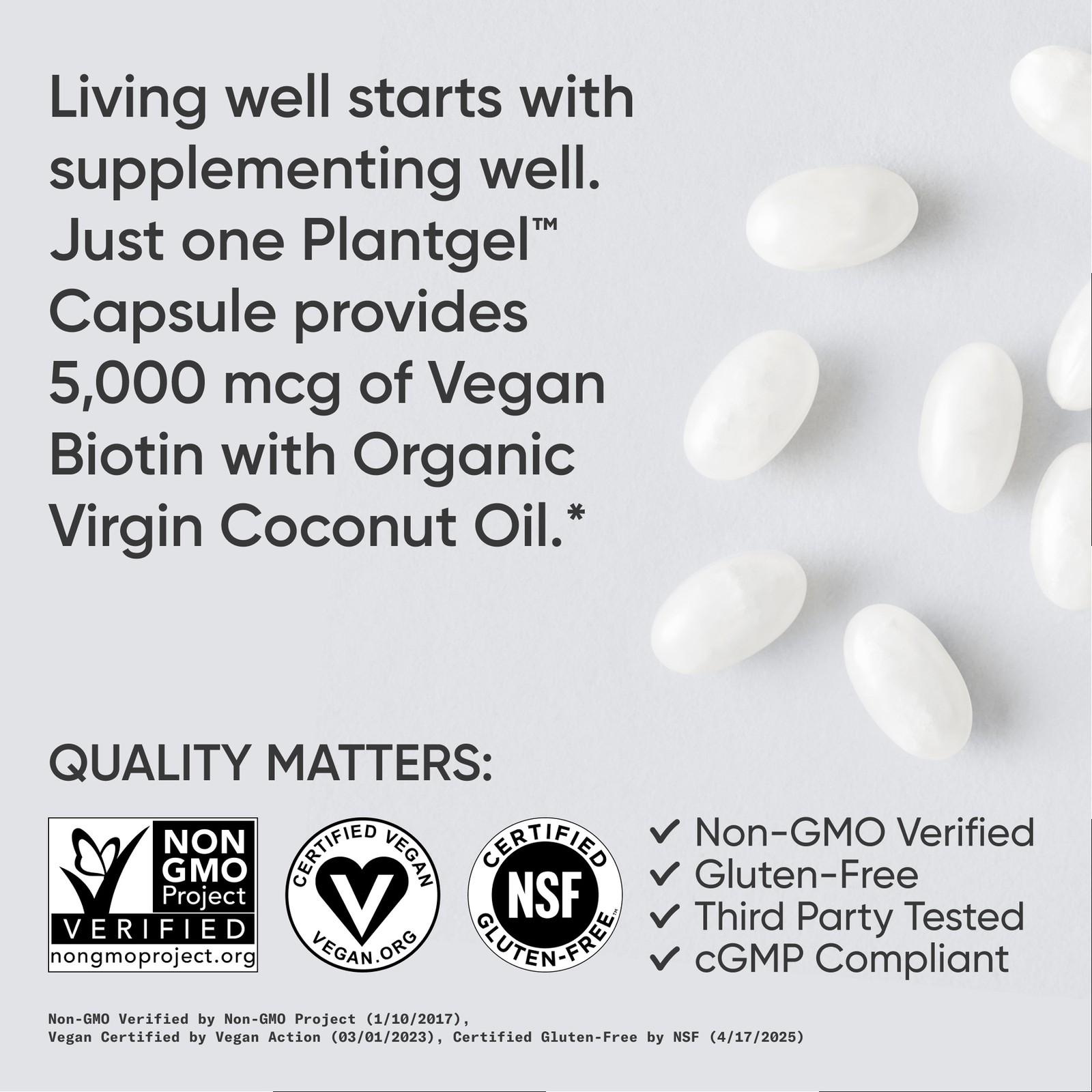 Vegan Biotin 5000mcg w/ Coconut Oil Extra Strength Biotin 30 Veggie Softgels