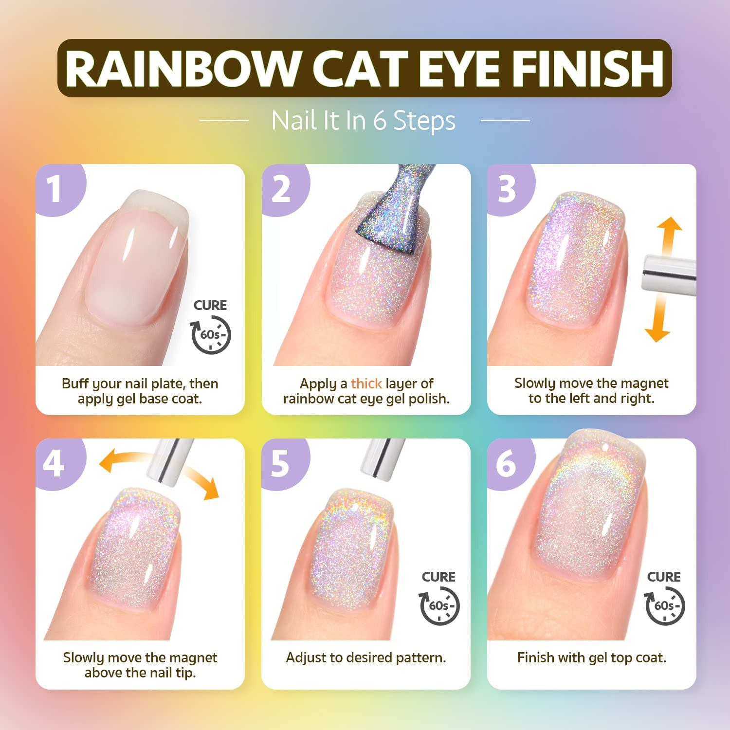 Cat Eye Gel Nail Polish, Glitter Holographic Nail Polish with Magnet, 16Ml Refle