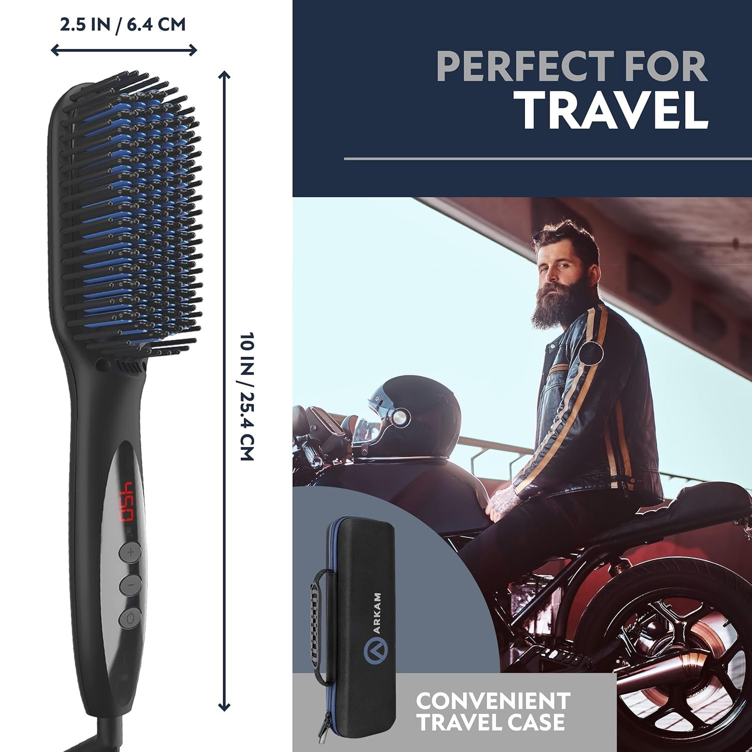 Arkam Beard Straightener for Men Premium Heated Brush Kit w/ Travel Case & Comb