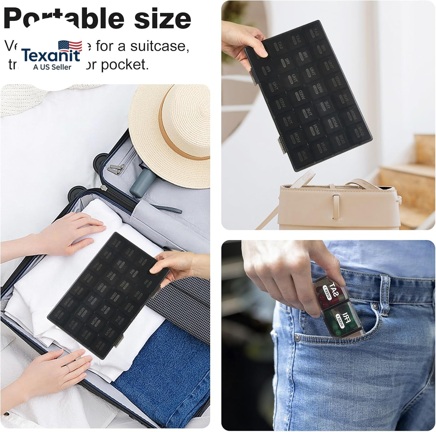 Monthly Pill Organizer 28 Day Large Pill Box 4 Times Daily Travel Black