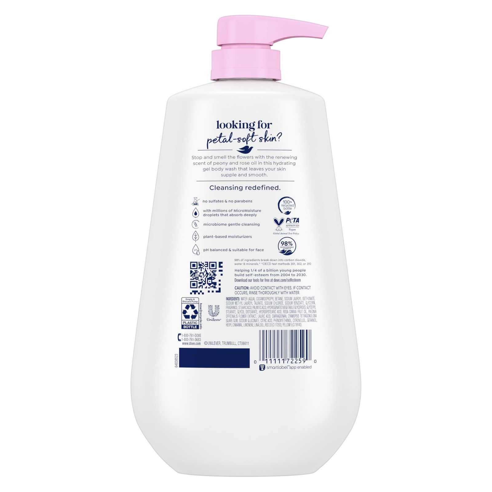Dove Body Wash with Pump Renew Peony & Rose 30.6 Fl Oz (Pack of 1), EE0096