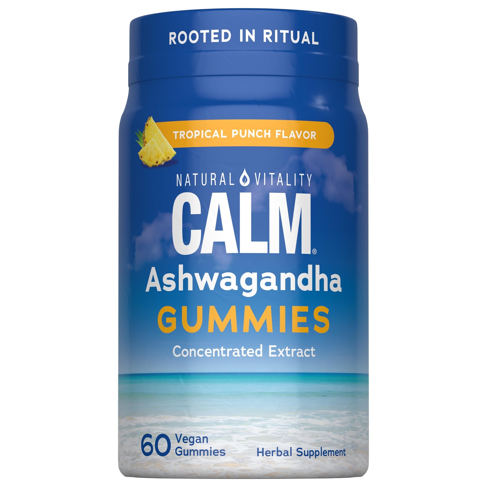 Ashwagandha Gummies Tropical Punch 60 Count Vegan Gluten Free Natural Vitality