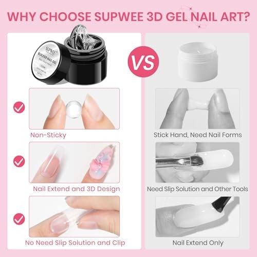 3D Sculpting Gel for Nail Art, 4PCS Solid Clear &White &Pearl White &Pink