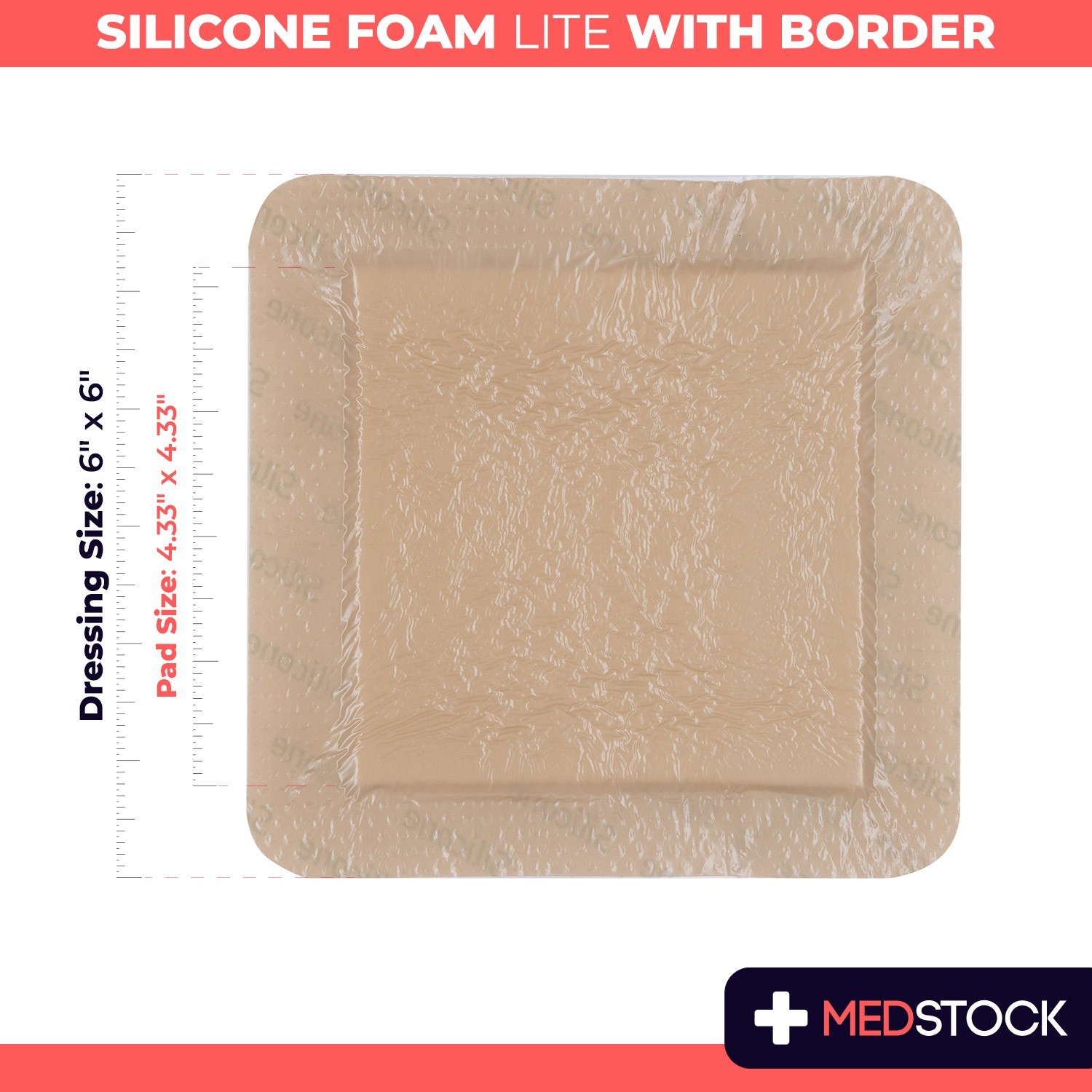 MEDSTOCK Silicone Foam Lite Dressing with Border – 6″ x 6″ (Box of 5)