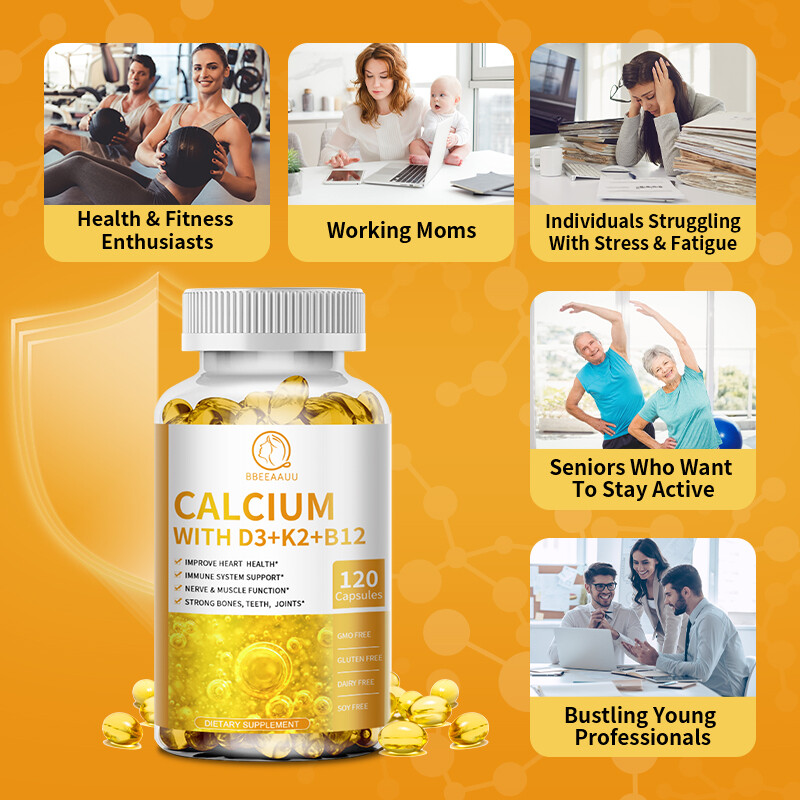 Vitamin D3+K2+B12 with Calcium Supplement for Immune Bone Muscle Heart Health