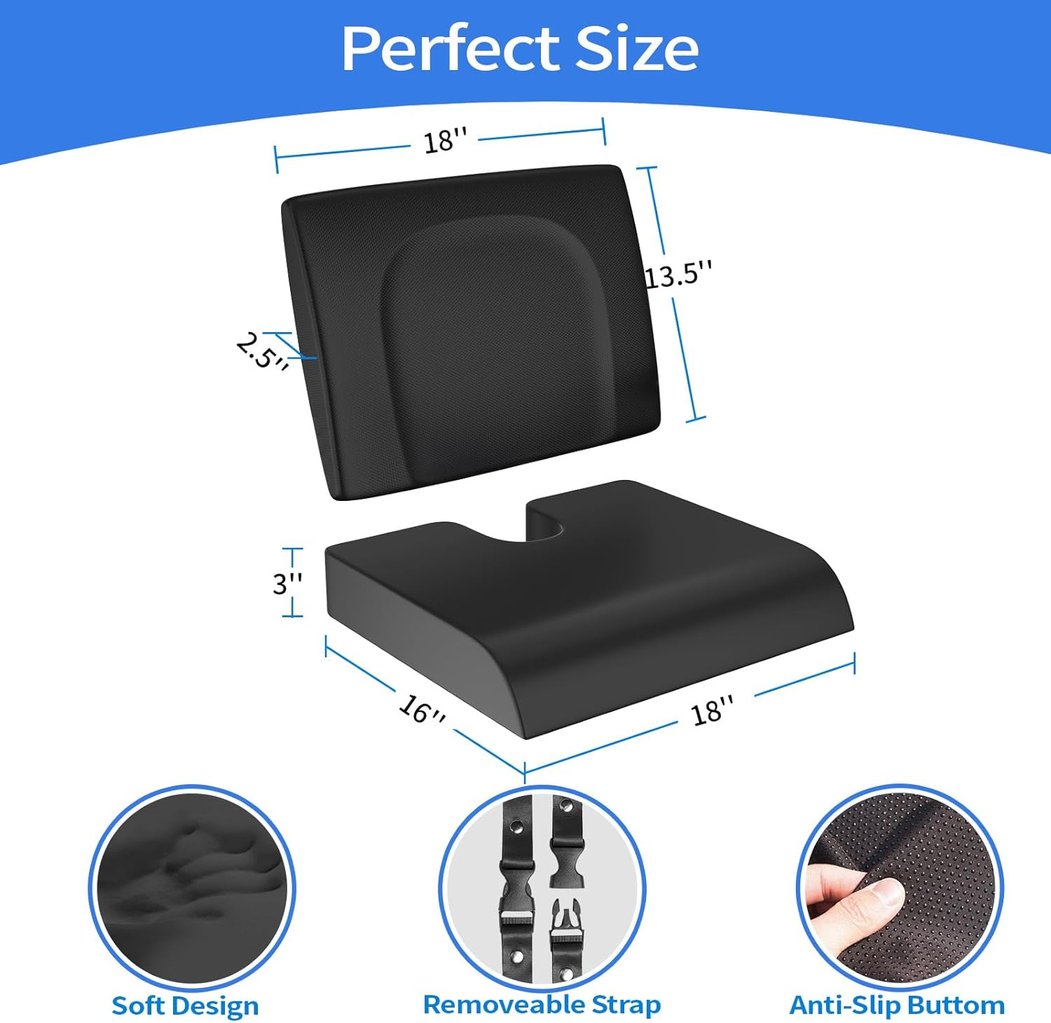 Wheelchair Cushions, 18»X16»X 3» Gel Wheelchair Seat Cushion with Lumbar Pill